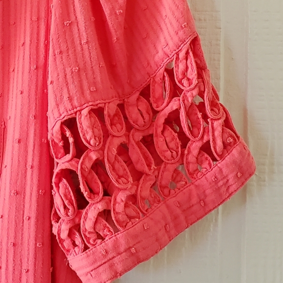 Vintage Anthropologie MaEve Pink V Neck Button Swiss Dot Swing Dress Pockets 14 - Picture 5 of 8